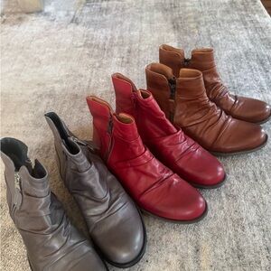 Miz Mooz Leather Ankle Boots - Red, Brown, Gray